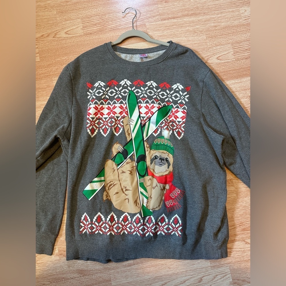 Holiday‎ Time Gray and Green Crewneck Christmas Sweater Size 2XL